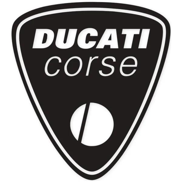 Ducati Corse shield emblem with "DUCATI corse" text and a divided circle.