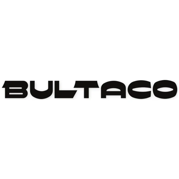 Logotipo de Bultaco en letras negras mayúsculas con un diseño angular y moderno.
