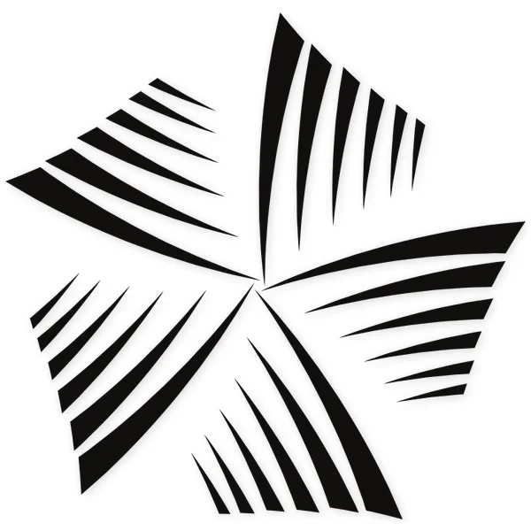 Diseño de estrella de cinco puntas con patrón concéntrico de líneas curvas paralelas negras sobre fondo blanco.