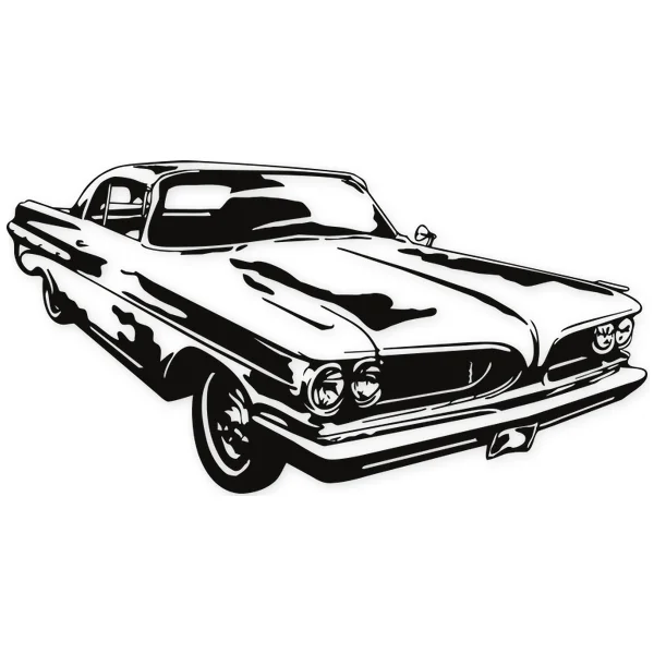 Silueta de un Cadillac clásico de los años 50 en negro, visto desde un ángulo frontal y lateral, destacando sus faros y parrilla.