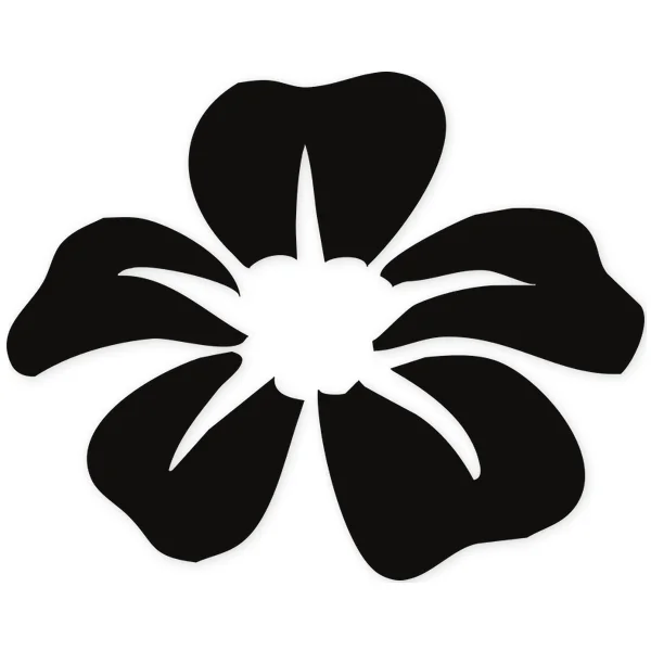Stylized five-petal flower in black silhouette with white center, symmetrical design.