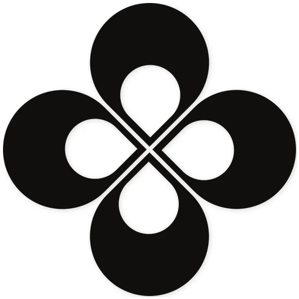 Abstract flower design with four concentric teardrop-shaped petals, joined at the center.