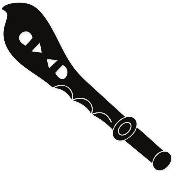 Representación de un arma tribal africana con mango festoneado y cabeza curva con aberturas geométricas.