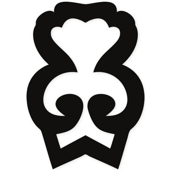 African tribal design with curved, symmetrical shapes, resembling a stylized ceremonial mask.