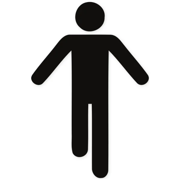 Silueta negra de una figura humana estilizada caminando o corriendo, con brazos extendidos y una pierna adelantada.