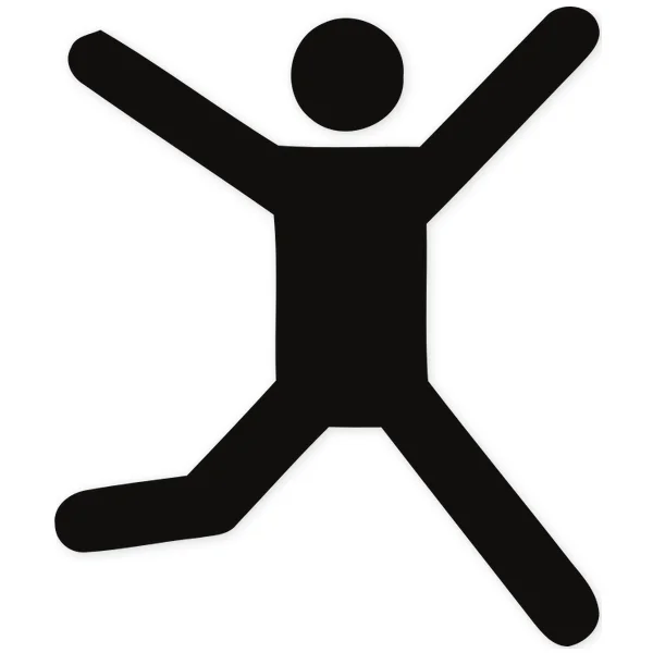 Icono negro de una figura humana estilizada en pleno salto, con brazos y piernas extendidos.