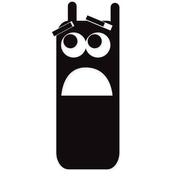Illustration of a black monster with large eyes, an open mouth, and antennae, displaying a surprised expression.
