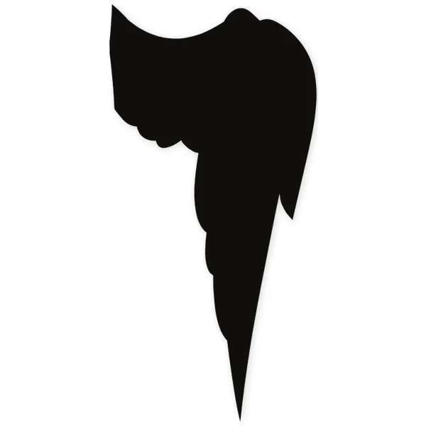 Silueta negra de un ala con plumas curvadas hacia abajo y terminando en punta.