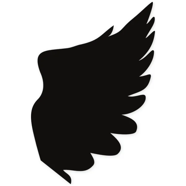 Silueta negra de un ala con plumas estilizadas, sugiriendo vuelo y libertad.