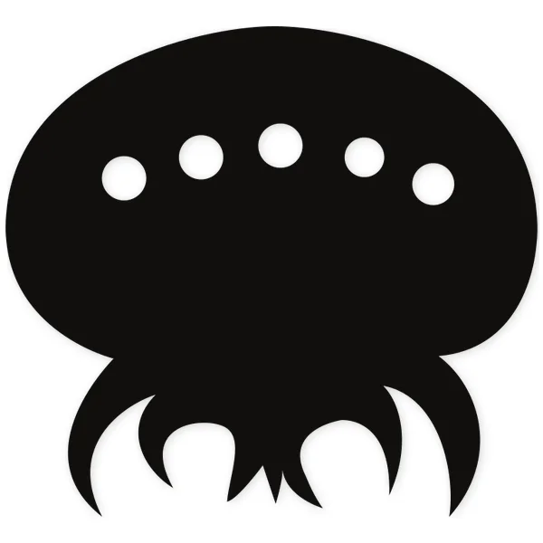 Silueta negra de un alienígena con cinco puntos blancos en la cabeza y seis apéndices curvos en la base.