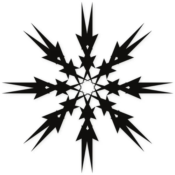 Concentric star design with eight points and complex geometric patterns in black on a white background.