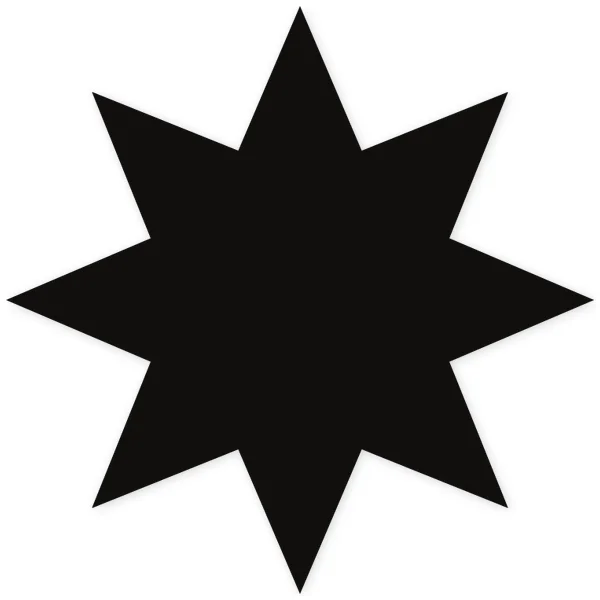 Black silhouette of an eight-pointed star with radial symmetry, on a white background.