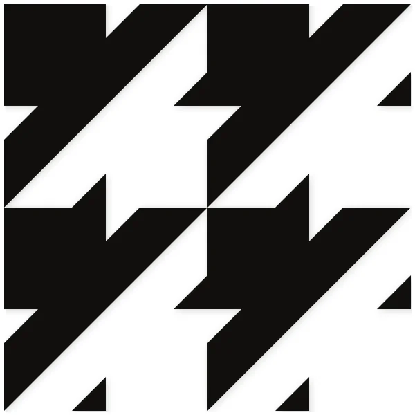 Black and white houndstooth pattern, featuring repeating geometric shapes that create a rhythmic and contrasting design.