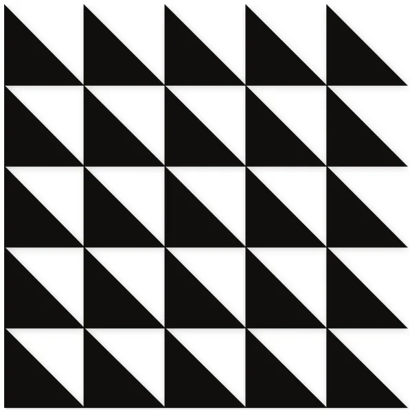 Patrón de cuadrícula de 5x5 con triángulos negros y blancos alternados, orientados diagonalmente.