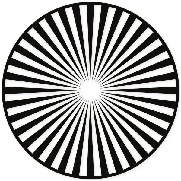 Patrón circular concéntrico con líneas radiales negras y blancas que se expanden desde un centro oscuro.