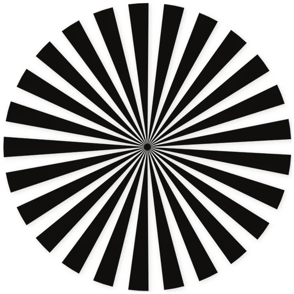 Patrón de rayos concéntricos negros sobre fondo blanco, irradiando desde un punto central.