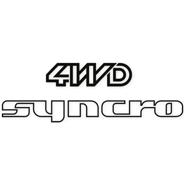 Uppercase '4WD' and lowercase 'syncro' lettering with a thick outline and a 3D linear fill effect.