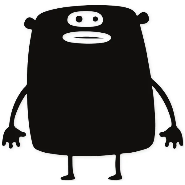Monstruo negro con un solo ojo grande, boca ovalada y extremidades delgadas, estilo infantil y caricaturesco.