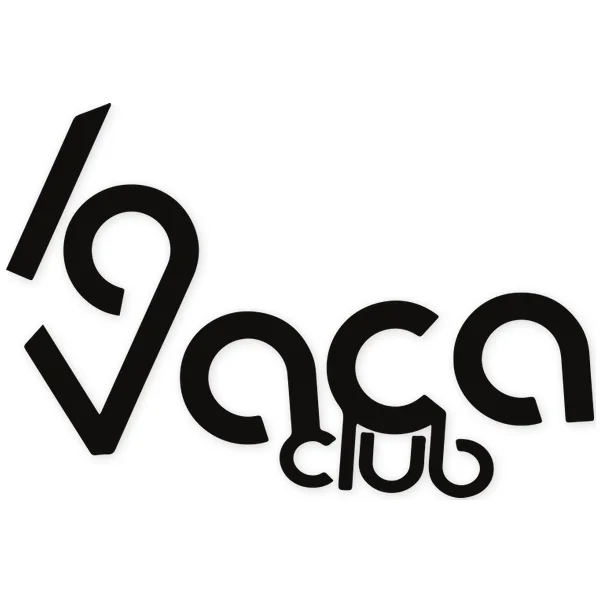 Design featuring the word "VACA" in large, stylized black letters, with "CLUB" in smaller letters below, on a white background.