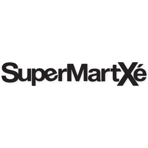 Black logo displaying the text "SuperMartXé" in uppercase, featuring stylized "X" and "é" characters at the end.