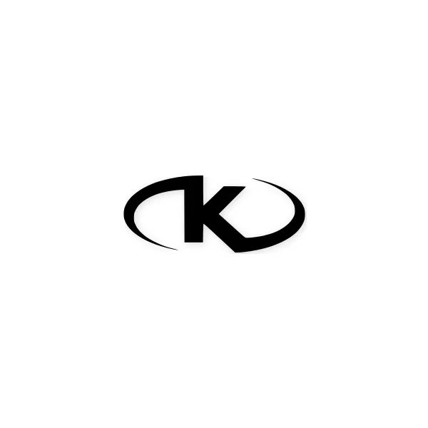 Black uppercase letter 'K' with curved outlines on both sides, representing electronic music and parties.